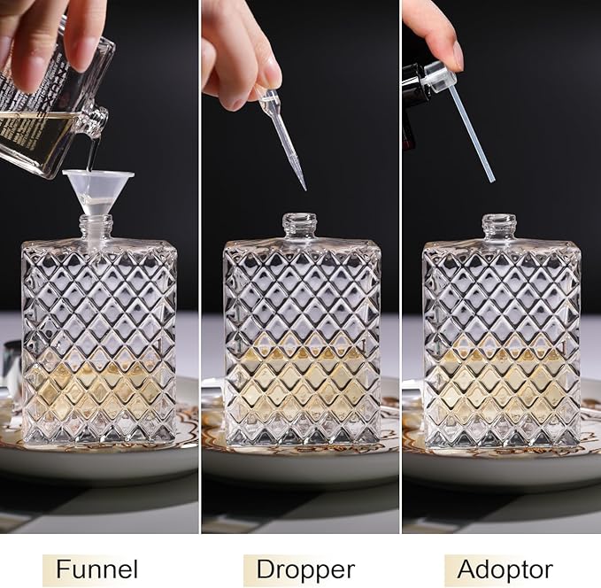 Vintage Glass Spray Bottle - 50ml/1.7 Oz Refillable Perfume Atomizer with 3 Dispenser Types