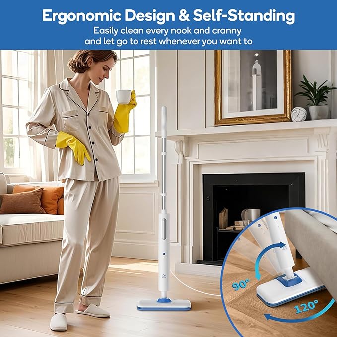 Steam Mop for Floor Cleaning,15-Second Setup,Chemical-Free Floor Cleaner for Hardwood,Laminate,Tile&Greasy Spots.Ergonomic Design with Hands-Free Standing,3 Steam Settings,Reusable Washable Pads