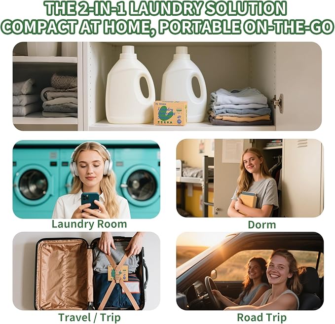 Laundry Detergent Sheets - 240 Loads Unscented Gentle on Sensitive Skin, Laundry Sheets for Dorm,College,Home, Hotel,Apartment,Camping,Cruise,Road Trip,Small space, Family School Travel Essentials