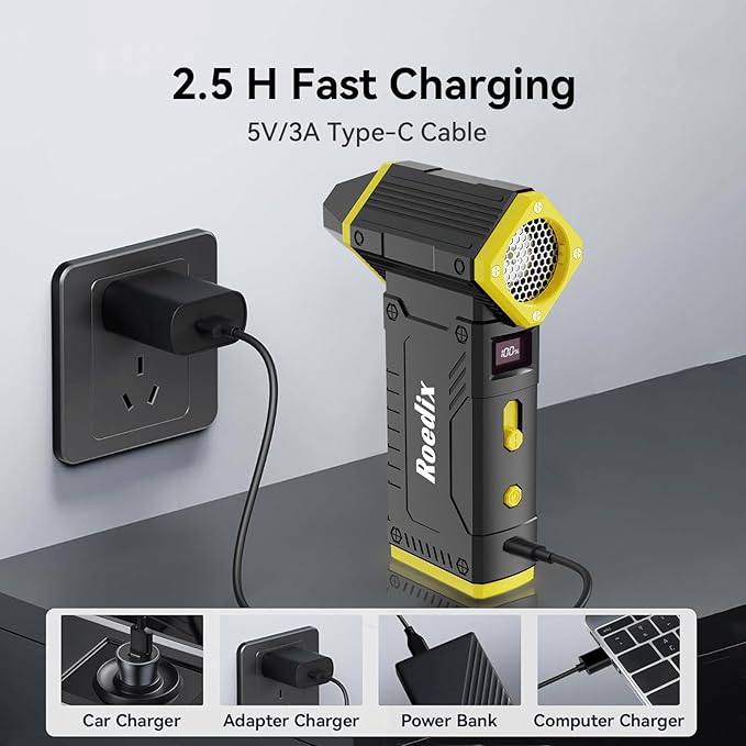 Compressed Air Duster, 210000RPM 8-Gear Adjustable Electric Air Duster with LED Display, 10,000mAh Rechargeable Air Blower for Keyboard, PC, Car and Home Cleaning, Jet Dry Blower Replace Canned Air