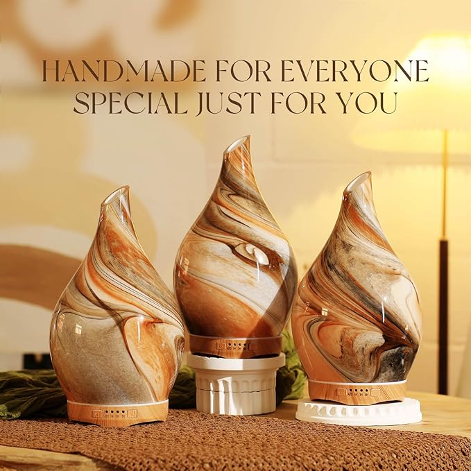 Porseme 280ml Glass Essential Oil Diffuser Aromatherapy Ultrasonic Cool Mist Humidifier 7 Running Hours Waterless Auto-Off Air Diffusers for Sleeping, Yoga, Office Working, Spa and Rest (Deep Desert)