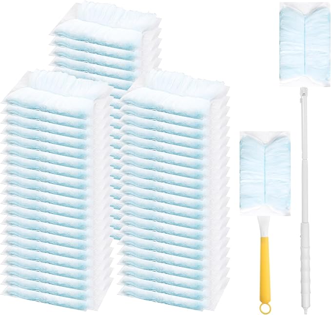 60 Count Electrostatic Duster Refills, 360 Heavy Duty Dusters Refills, with 1 Short Handle and 1 Extenda Handle, Disposable Microfiber Duster for Cleaning Home