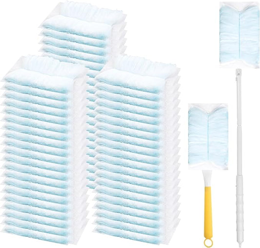 60 Count Electrostatic Duster Refills, 360 Heavy Duty Dusters Refills, with 1 Short Handle and 1 Extenda Handle, Disposable Microfiber Duster for Cleaning Home