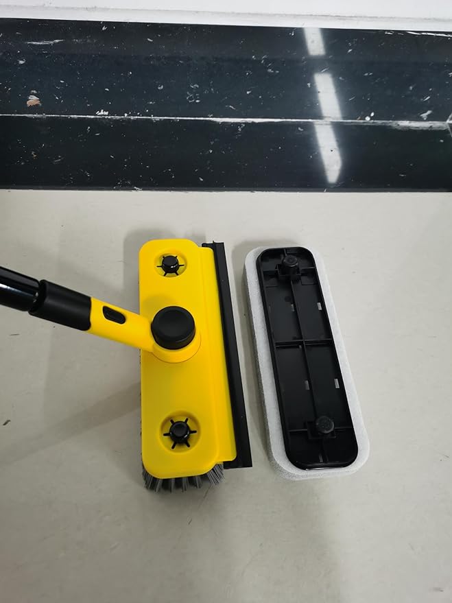 JEHONN Shower Cleaning Brush, 53.5 inches Long Handle Scrubbing Brush, 3-in-1 Bathroom Tub Tile Scrubber Mop with Squeegee for Bathtub Sink Tile Floor Wall Glass Deck (Yellow)