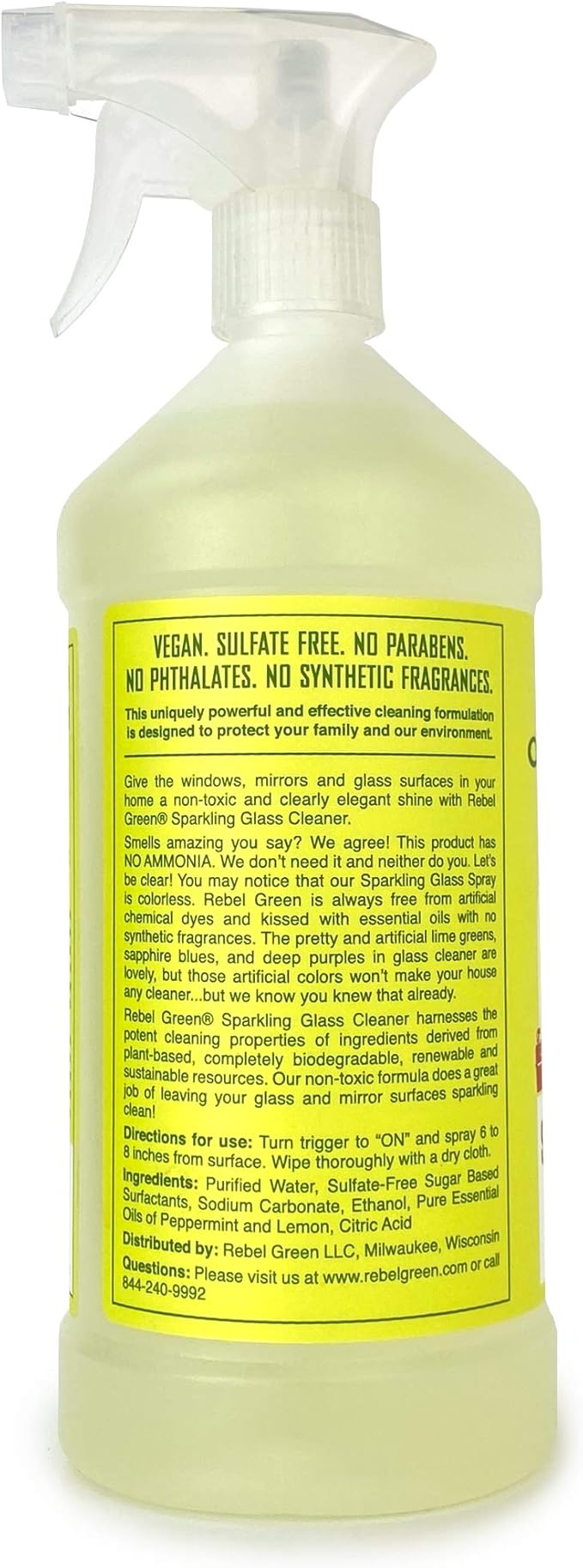 Rebel Green Sparkling Glass Cleaner - Streak Free Glass Cleaner Spray - Natural Glass & Surface Spray for Windows, Mirrors, & More - Scented with Peppermint & Lemon - (32 Ounce Bottles, 4 Pack)