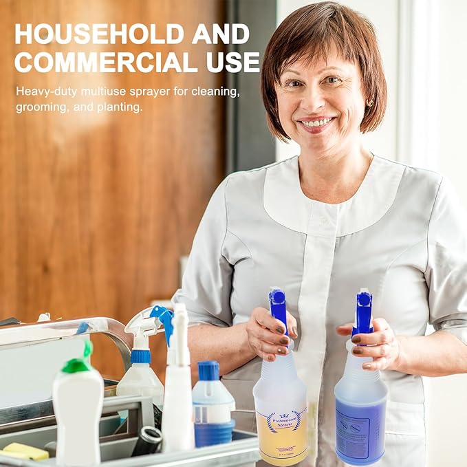 Plastic Spray Bottle, Empty Spray Bottles (2 Pack 24 Oz), All-Purpose Sprayer for Cleaning Solutions, Hair Spray, Bleach, Planting, BBQ, Mist & Stream Water Spraying Bottle with Adjustable Nozzle