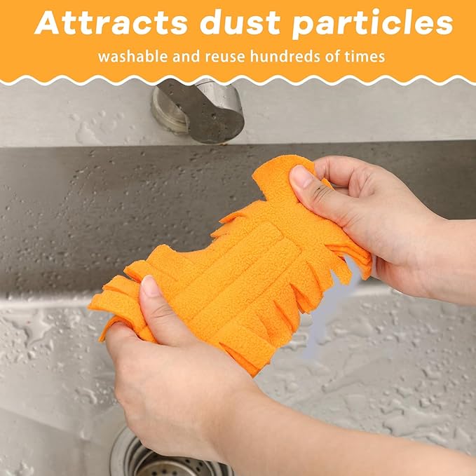 Zubebe 6 Pcs Duster Refill Reusable Fleece Duster Refills Feather Flat Dusters Multi Surface Washable Cleaning Pads Tools for Home, Blinds, Car, Pet, Furniture, Fans (Orange)