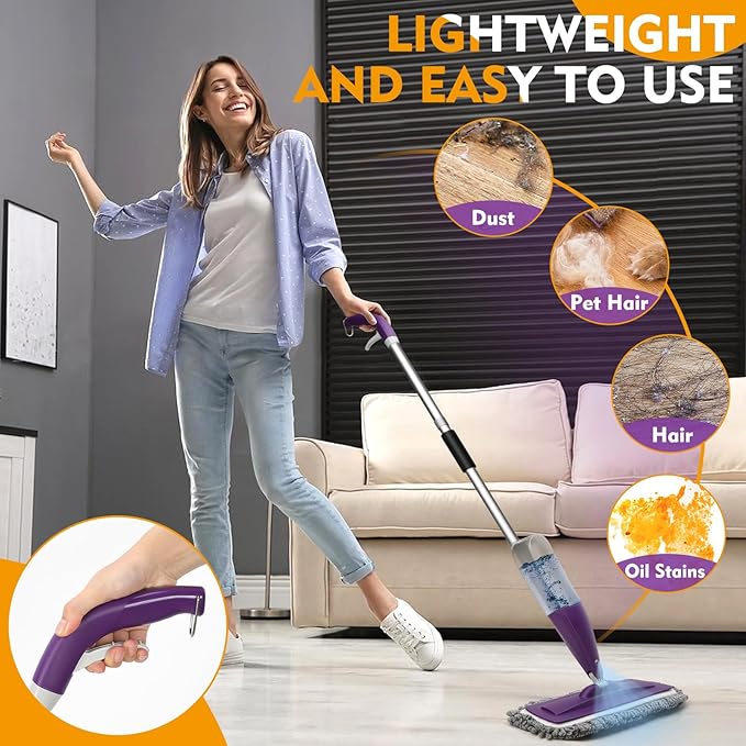 Spray Mop for Floor Cleaning with Washable Reusable Pads - Microfiber Wet Dry Mop with 800 ml Refillable Bottle,Dust Mops with Sprayer for Hardwood Laminate Vinyl Tile