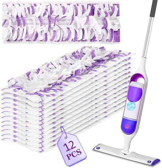 12 Pack Disposable Power Mop Pads Refills Compatible with Swiffer Power Mop, 14-Layer Extra Thick Multi-Surface Floor Cleaning, Wet & Dry Use, Quick Absorbency, No Residue Replacement Pads (12)