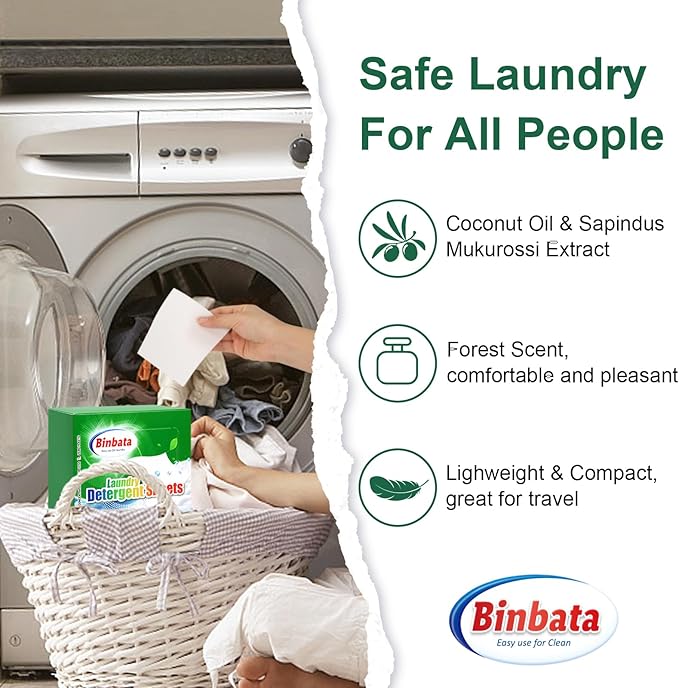 Laundry Detergent Sheets - Up To 128 Loads, Hypoallergenic, Eco-Friendly Forest Scent, Biodegradable, Plastic Free, Liquidless Laundry Sheets Suitable for Sensitive Skin