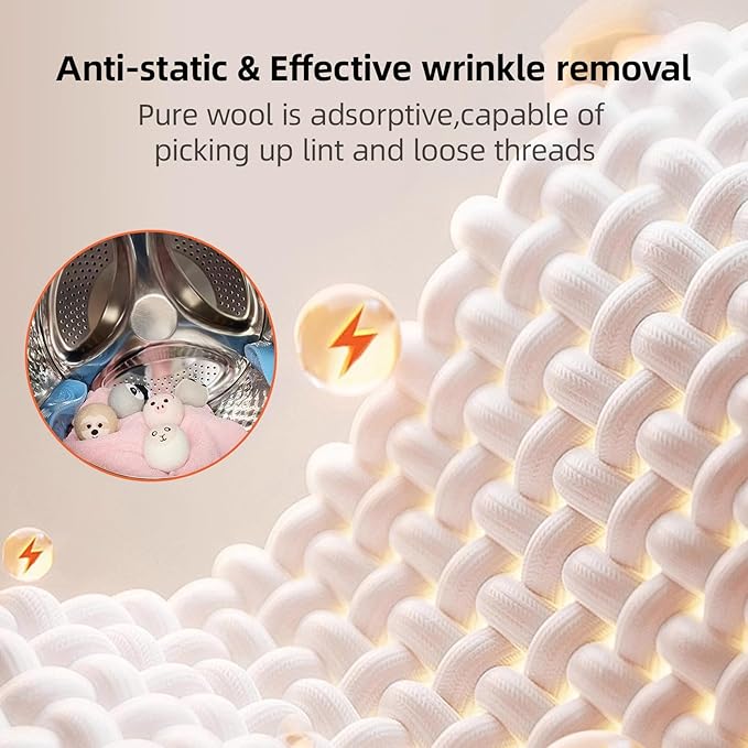 Natural Wool Dryer Balls XL 6-Pack - 100% New Zealand Wool, Reusable Eco-Friendly Fabric Softener, Reduces Wrinkles, Static & Drying Time, Chemical-Free Alternative to Dryer Sheets(WB-01)