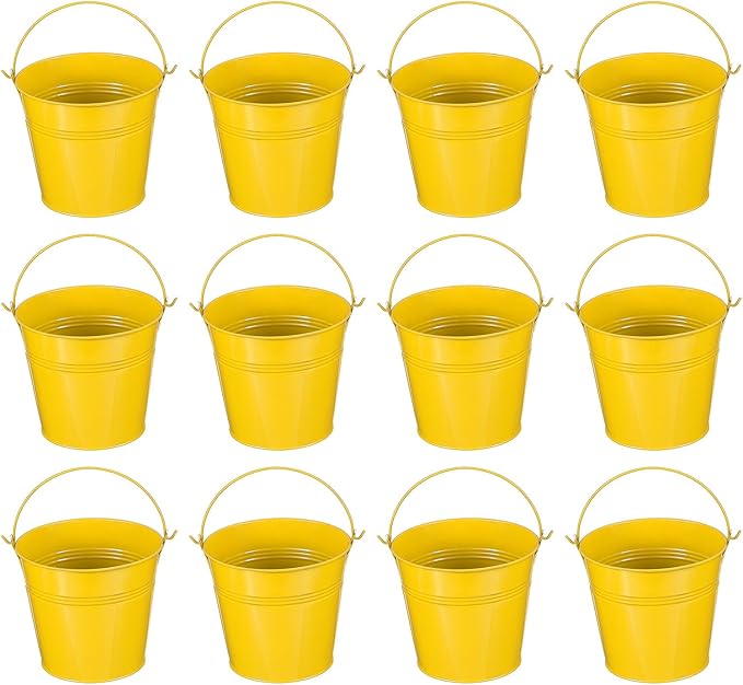 PATIKIL 5.1"x4.7" Small Metal Buckets with Handle, 12 Pcs Mini Galvanized Bucket Colorful Easter Buckets for Crafts Party Favors Decoration, Yellow