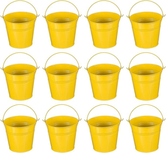 PATIKIL 5.1"x4.7" Small Metal Buckets with Handle, 12 Pcs Mini Galvanized Bucket Colorful Easter Buckets for Crafts Party Favors Decoration, Yellow