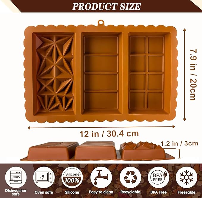 Chocolate Bar Mold - Dubai Chocolate Mold,Food Grade Silicone Chocolate Molds,Non-Stick & Easy to Release Deep Mold for Dubai Pistachio Chocolates, Candy, Snacks, Desserts, Dishwasher Safe