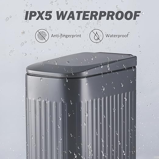 Slim Bathroom Trash Can with Lid Soft Close, Stainless Steel Garbage Can Step Trash Bin with Removable Inner Bucket for Bedroom, Office, Kitchen (Matt Grey, 1.8 Gallons)