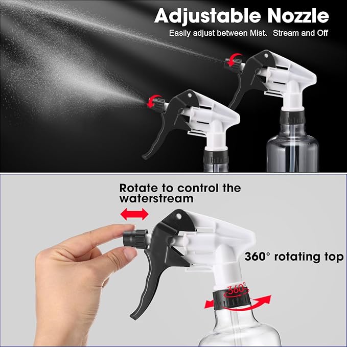 Eccliy 12 Pcs 16 Oz Plastic Spray Bottle, Adjustable Empty Reusable Sprayer for Cleaning, Planting, Water, Bathroom and Kitchen, BBQ, Commercial and Residential (Black,Clear)