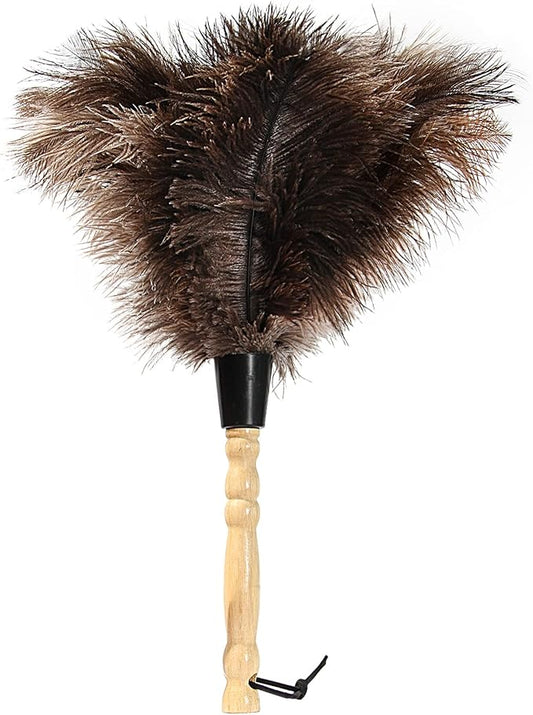 Ostrich Feather Duster 14 inch Feather Duster Fluffy Natural Genuine Ostrich Feathers with Wooden Handle and Eco-Friendly Reusable Handheld Ostrich Feather Duster for Cleaning Supplies