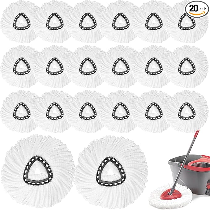 20 Pack White Spin Mop Replacement Heads, Mop Head Replacement 100% Microfiber, Deep Cleaning, Spin Mop Refill Replacement Head Compatible with 1-Tank System