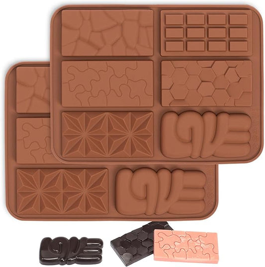 Chocolate Bar Mold Silicone with 6 Pattern, 2 Pcs 0.3-Inch-Deep Break-Apart Chocolate Molds for Homemade Protein and Energy Bar, Small Silicone Molds for Wax Melts/Candle/Resin, Jigsaw Shape