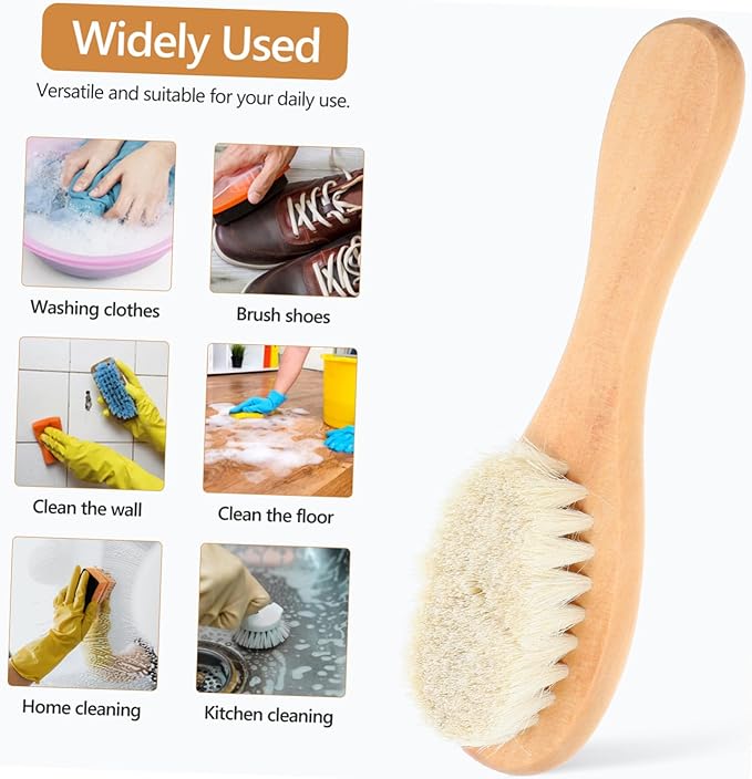 GANAZONO Laundry Brush for Delicate Fabrics Natural Soft Pig Bristle Scrubbing Tool for Removing Stains from Knits and Reusable Cleaning Brush for Household Use