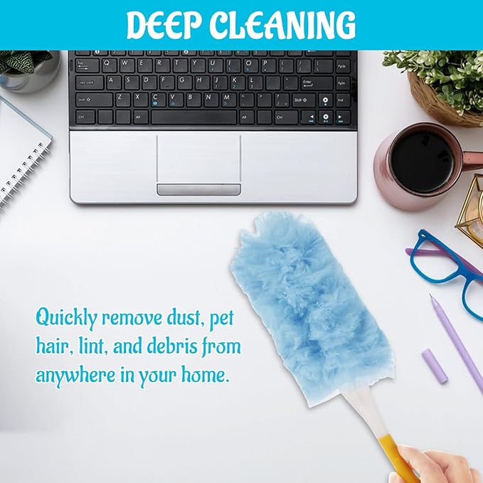 50 Count 360 Heavy Duty Duster Refills Bulk Compatible with Swiffer, Dusting Refills with 1 Handle, Multi Surface Disposable Dusters Refill for Cleaning (Blue)