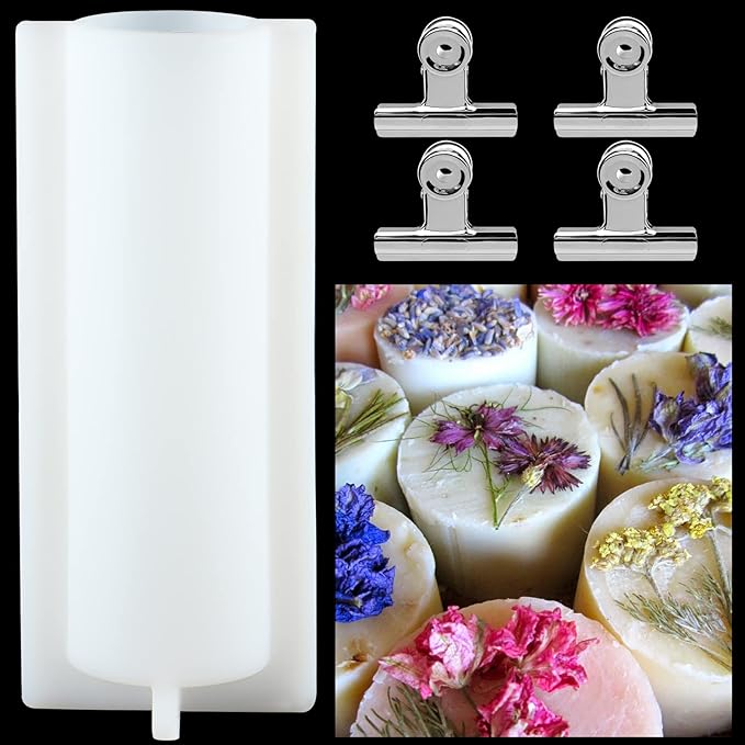 Tube Soap Mold with Clips, 1000ml Silicone Column Mould, Embed Soap Making Supplies for DIY Soap, Handmade Candle
