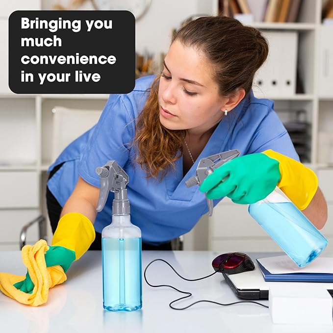 Eccliy 12 Pcs 16 Oz Plastic Spray Bottle, Adjustable Empty Reusable Sprayer for Cleaning, Planting, Water, Bathroom and Kitchen, BBQ, Commercial and Residential(Pure Grey,Clear)