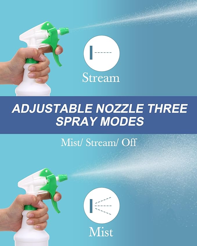 Eccliy 20 Pack 16oz Empty Spray Bottles, Leakproof Cleaning Bottles with Measurement and Adjustable Nozzle for Housekeeping, Commercial Use(Cylinder,3 Colors Spray Head)