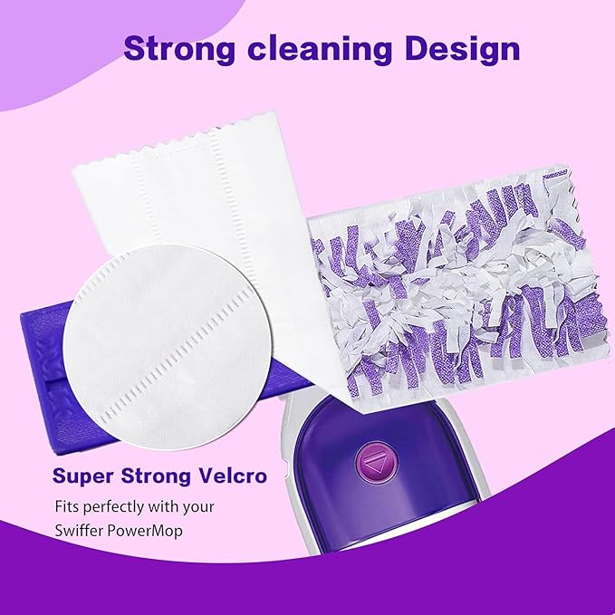 Disposable Mopping Pad Refills for PowerMop Multi-Surface Mop and PowerMop Wood Mop, Spray Clean Pads Replacement (Purple -15)
