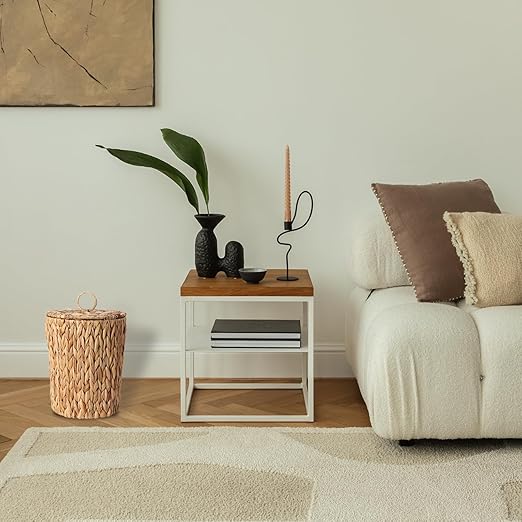 2 Gallon Wicker Trash Can with Lid - Bathroom Garbage Can with Removable Liner Bucket - Boho Hand Woven Water Hyacinth Wicker Waste Basket for Bedroom, Living Room, Home, Office