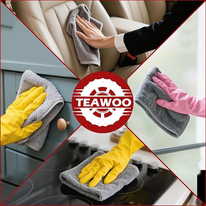 Microfiber Cleaning Cloths Bulk-18 Pack, Gray Microfiber Towels for Cars, Ultra Absorbent Microfiber Towel Weave Grime & Liquid for Streak-Free Mirror Shine - Car Washing Cloth, 12x12 inches