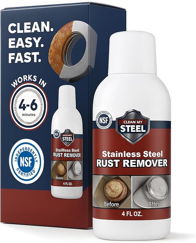 CLEAN MY STEEL Professional Stainless Steel Rust Stain Remover and Cleaner | NSF Approved | Non-Toxic & Food Safe | Quickly Cleans Commercial Equipment, Appliances, Grills, Sinks, and Tools – 4 oz