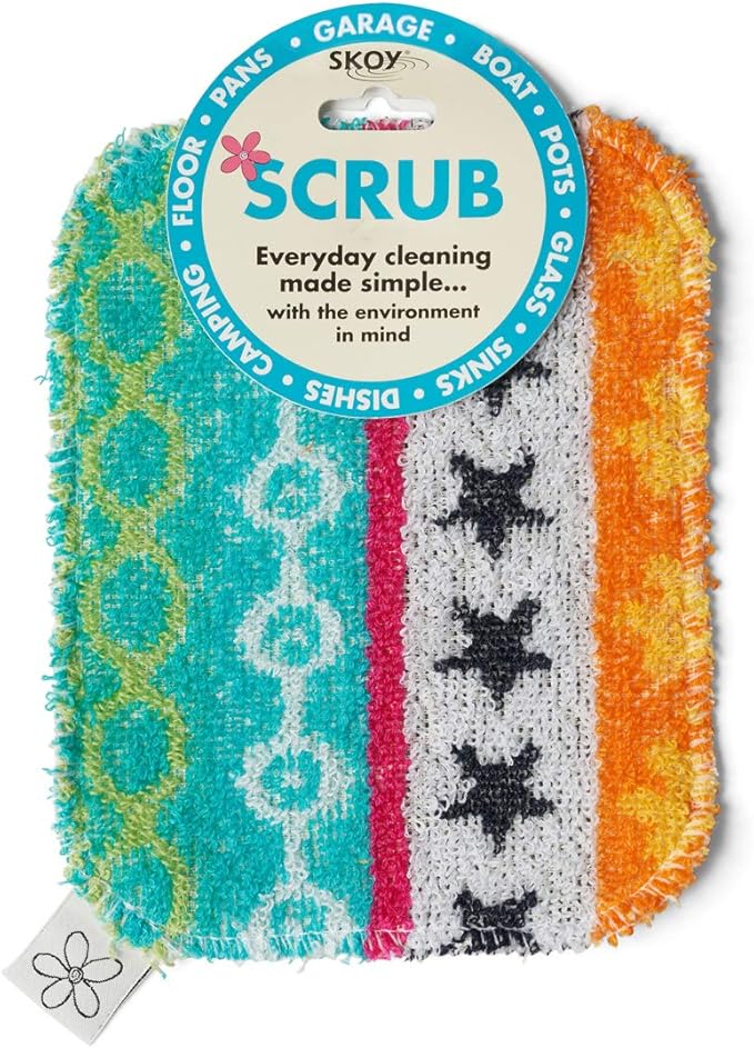 Skoy Scrub, 1-Piece Reusable, Non-Scratching Dish Scrubber for Kitchen and Household Cleaning, Planet-Friendly, Dishwasher Safe Soft Scrub, Assorted Colors and Designs