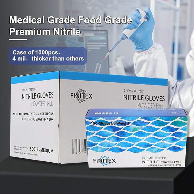 FINITEX Nitrile Disposable Medical Exam Gloves 4 mil Powder-free Latex-Free 100 PCS Examination Home Cleaning Food Gloves