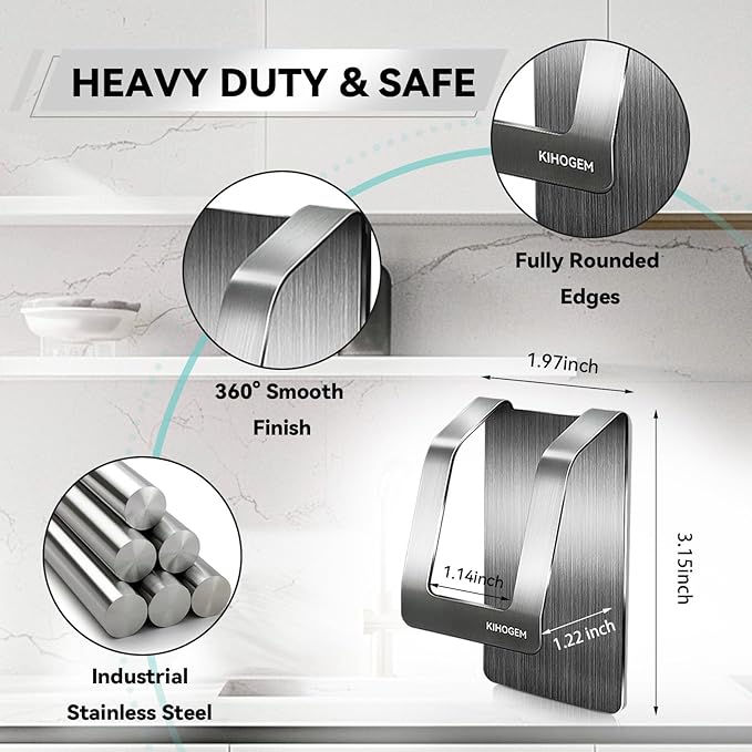 KIHOGEM Spray Bottle Hanger, Adhesive Spray Bottle Hook Stainless Steel Spray Bottle Holder Wall Mount Non Drilling for Cabinet, Kitchen or Under Sink (4pcs)