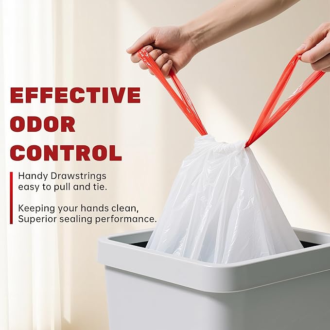 FIXSMITH 13 Gallon Trash Bags Drawstring, 20 Count Garbage Bags 13 Gallon Tall Kitchen,Heavy Duty Trash Bags for Bathroom, Outdoor, Waste Basket and Car, Unscented White Bathroom Garbage bag