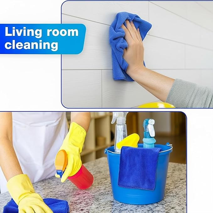 90 Pcs 15.75 Inch Microfiber Cleaning Cloths with 300 GSM Absorbent Fabric for Cars Windows Kitchen Household Surfaces and Drying Towels(Blue)
