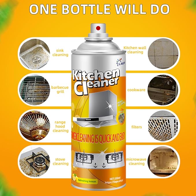 Liapu 3PCS All Purpose Cleaner, Heavy Duty Degreaser Cleaner Spray, Lemongrass Scent Oven Cleaner Clean Up Kitchen Oil Stains Cleaning Tools For Stove Top & Induction Cooktop and Grill