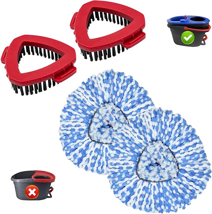 Mop Replace Head for O Cedar 2 Tank System, Mop Heads Replacements for Ocedar Rinse Clean Mop, Mop Heads Include 2 Pack Spin Mop Refills and 2 Pack Scrubber Mop Head for O-Cedar 2 Tank Spin Mop