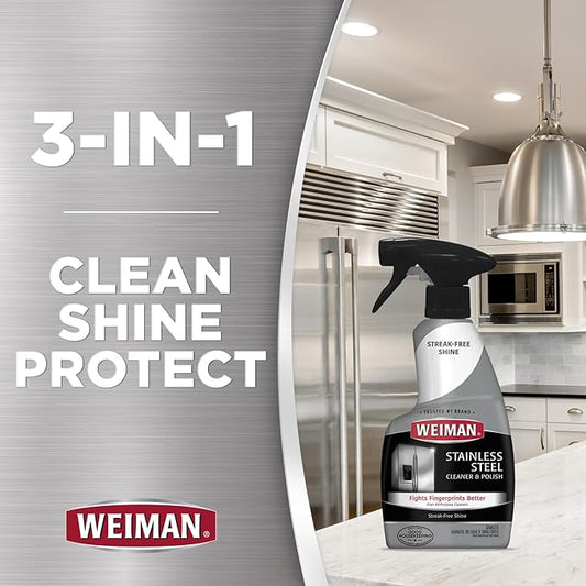 Weiman Stainless Steel Cleaner and Polish - 2 Pack - Removes Fingerprints, Residue, Water Marks and Grease from Appliances w/Buffing Towel