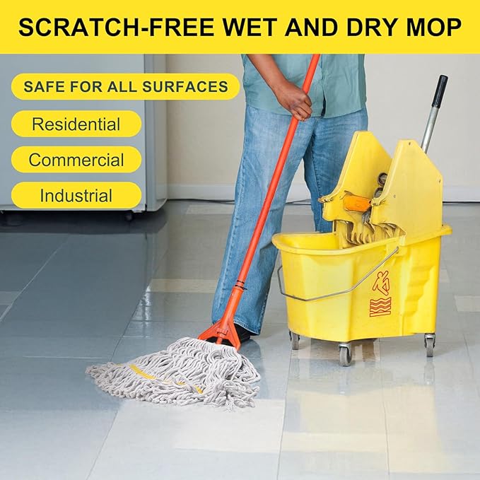 KeFanta 3 Pack Heavy Duty Commercial Mop Head Replacement,Wet Industrial Cotton Looped End String Mops Refill for Floor Cleaning,Yellow