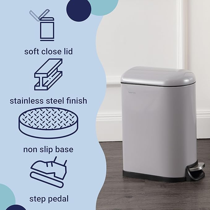 happimess HPM1009I Roland Mini 2.6-Gallon Step-Open Trash Can, Fog Gray,with Soft-Close Lid, Fingerprint Resistant, Modern, Minimalistic for Home, Kitchen, Laundry Room, Office, Bedroom, Bathroom