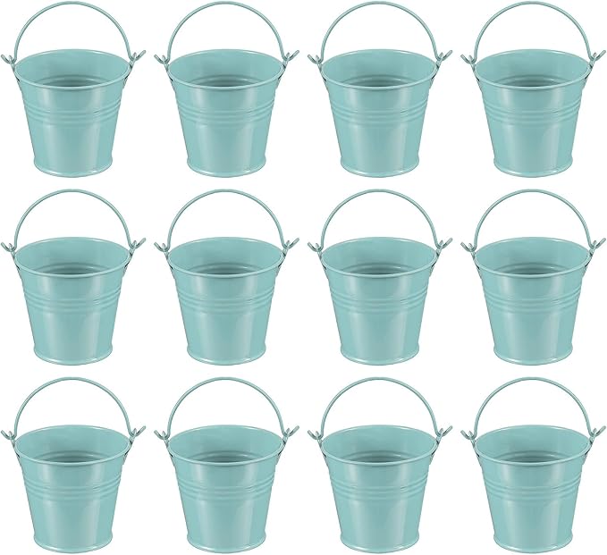 PATIKIL 2.7"x2.3" Small Metal Buckets with Handle, 12 Pcs Mini Galvanized Bucket Colorful Easter Buckets for Crafts Party Favors Decoration, Dark Blue