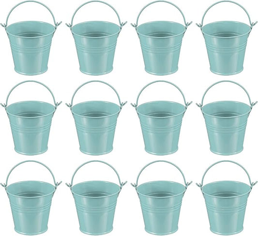 PATIKIL 2.7"x2.3" Small Metal Buckets with Handle, 12 Pcs Mini Galvanized Bucket Colorful Easter Buckets for Crafts Party Favors Decoration, Dark Blue