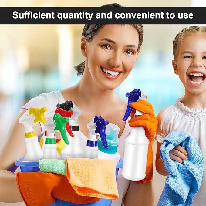 Gerrii 24 Pcs 24oz Plastic Spray Bottle Bulk, Empty Refillable Squirt Bottles for Cleaning Solution, Leak Proof Water Spray Bottle with Adjustable Nozzle and Stickers Commercial Supplies(Mix Color)