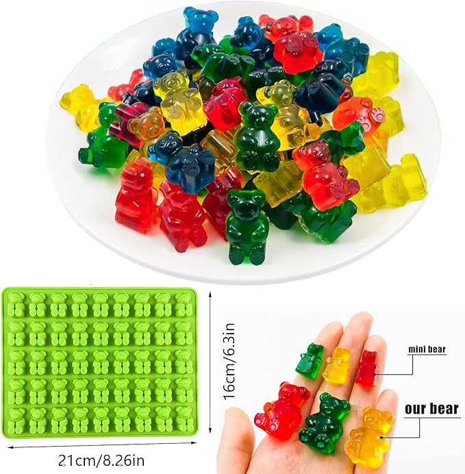 Gummy Candy Molds - 4Pcs Silicone Gummy Bear Molds for Kids With 2pcs Dropper,Non-stick and Bpa Free for Mini Candy Chocolate Gummies Baking