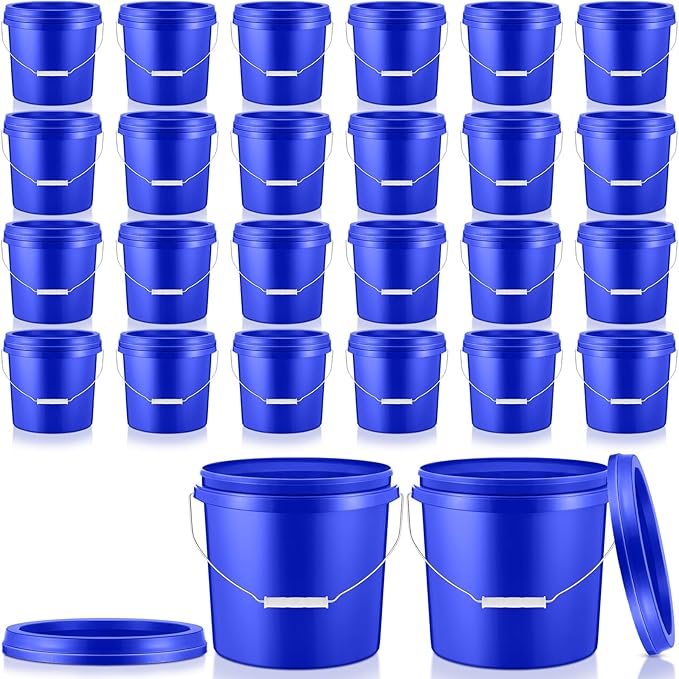 Tioncy 24 Pcs 2 Gallon Plastic Bucket with Lid Heavy Duty 2 Gallon Bucket Pail with Lid Handle for Storage Container Home Household Cleaning (Blue)