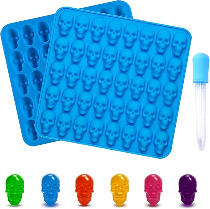 Skull Silicone Molds, 2 Pack 40 Cavities Chocolate Mold, Candy Mold with 1 Droppers,