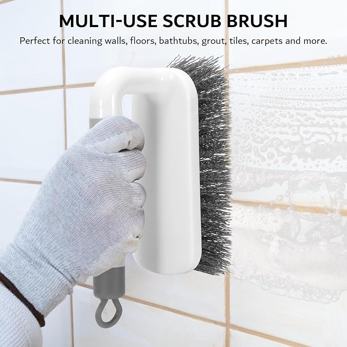 SetSail Scrub Brush, Small Cleaning Brushes with Handle, Comfort Grip Shower Scrubber for Cleaning Bathroom, Tub, Kitchen, Sink, Floor, Carpet, 2 Pack (Grey)