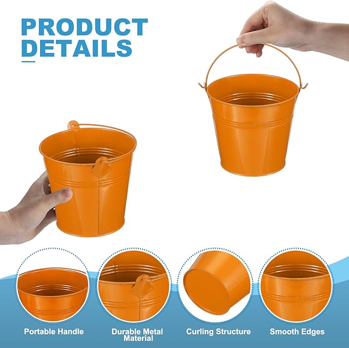 PATIKIL 5"x4.7" Small Metal Buckets with Handle, 12 Pcs Mini Bucket Easter Buckets, Green/Yellow/Orange/Blue/Light Purple/Purple